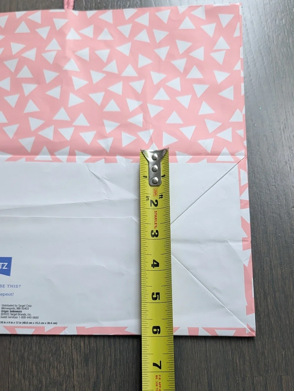 Spritz Pink & White Triangle Geometric Extra Large Paper Gift Bag 16x12x6